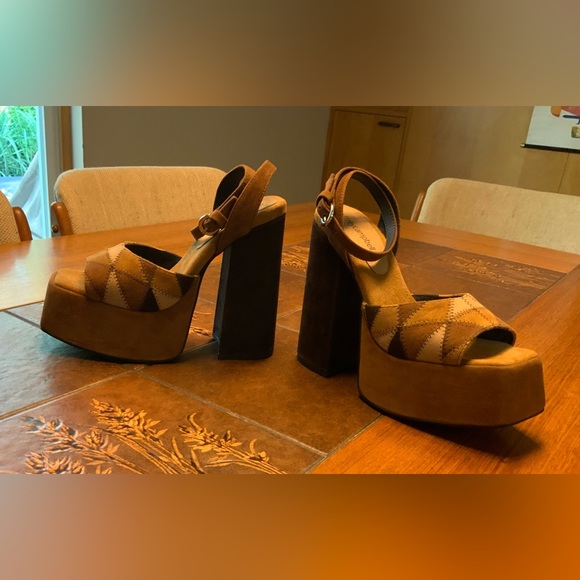 BRAND NEW Jeffrey Campbell SEVENTYONE 70s style suede patchwork platforms - Picture 1 of 7